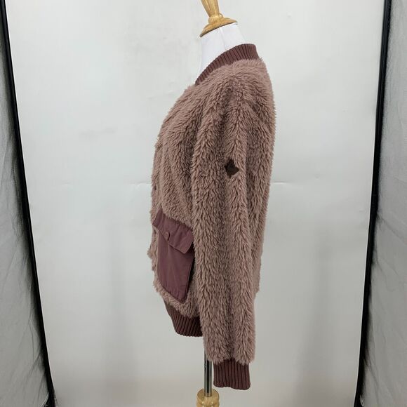 Burton Sherpa Jacket Women L Large Mauve Button Up Utility Pockets High Pile - Picture 6 of 13